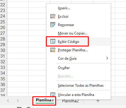 excel, ocultar planilha, exibir código