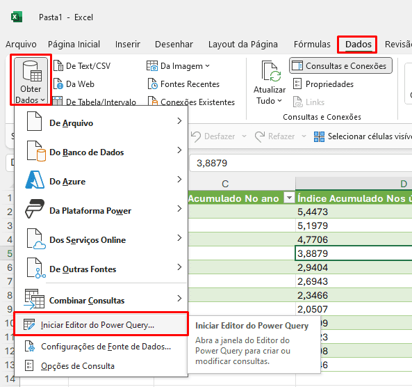 Excel - Iniciar Editor do Power Query