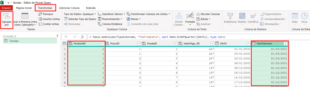 agrupar dados no power query