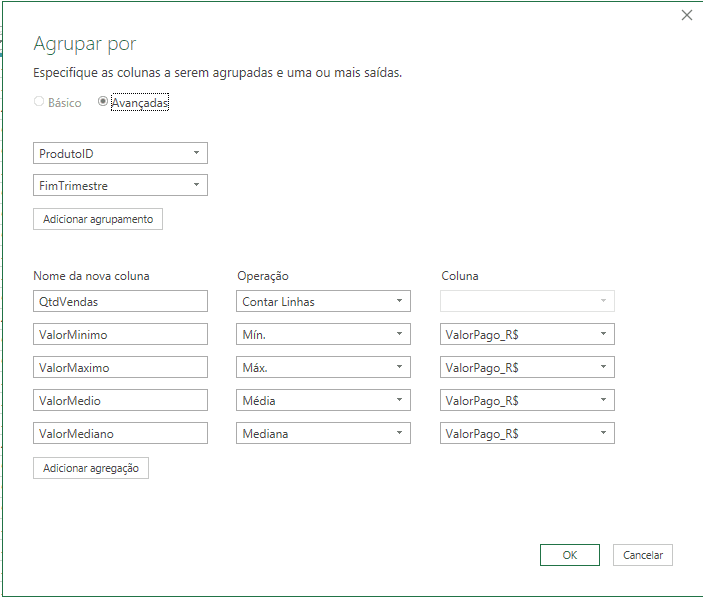 tipos de agrupamento dados no power query