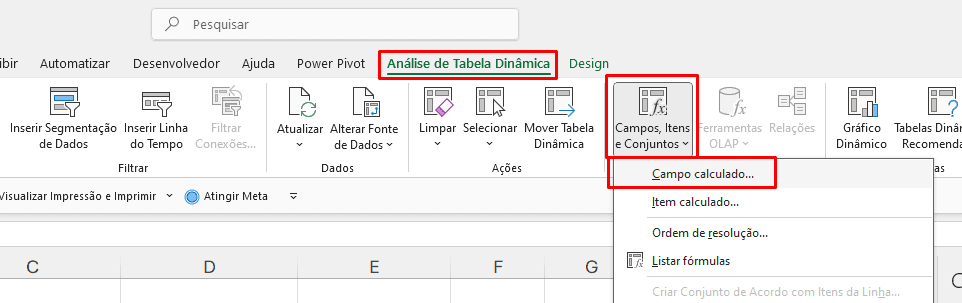 Campo Calculado de Tabela Dinâmica no Excel